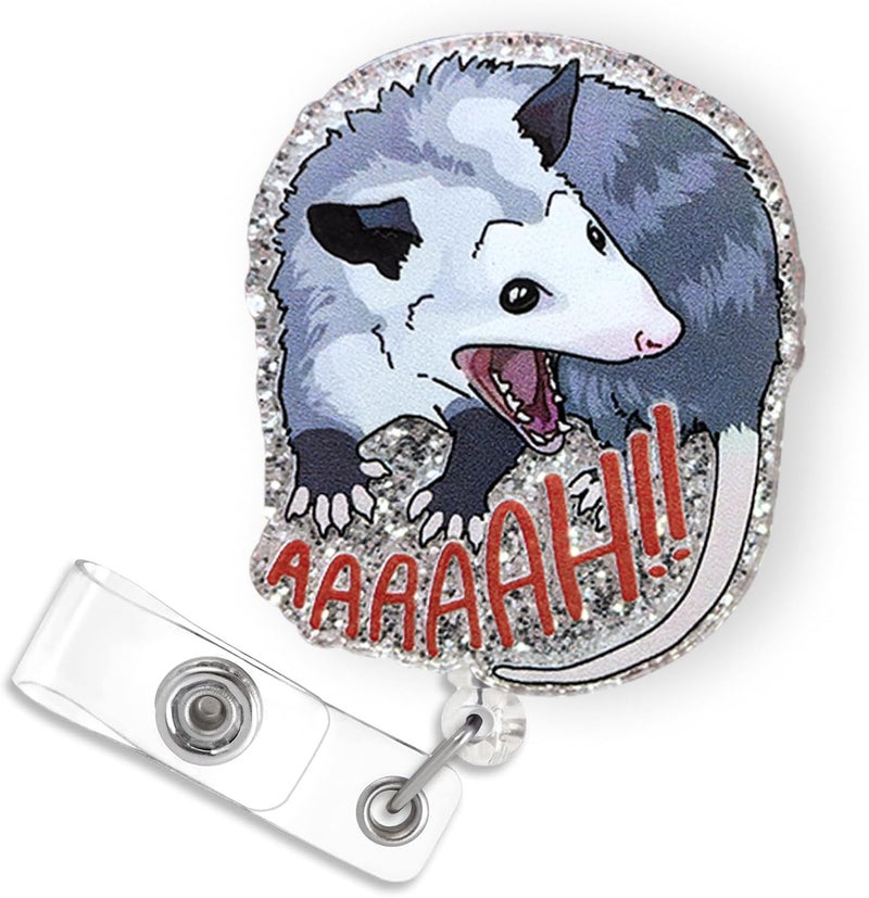 Bydevia Funny Screaming Opossum Badge Reel Retractable for Nurse Nursing RN CNA Medical Worker & Office Staff, Cute Nurse Badge Accessories, Possum ID Badge Holder with Alligator Clip & 24” Durable Nylon Cord - Image 1